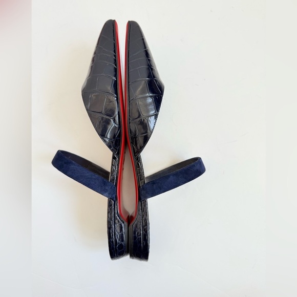 Christian Louboutin Dark Navy blue Choc lock flat calf ali embossed mules EU 40 - Picture 3 of 10